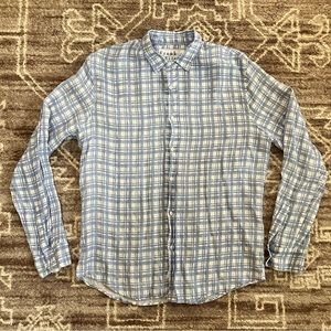 Frank & Eileen Paul Men's Large Long Sleeve Button Up Linen Blue White Plaid